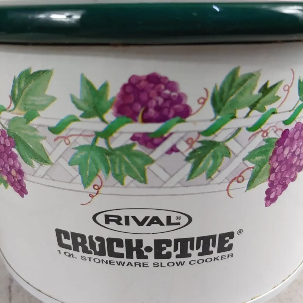 Rival Crock-Ette w/ LID Green Purple GRAPES - 1 QT Stoneware Slow Cooker 3205